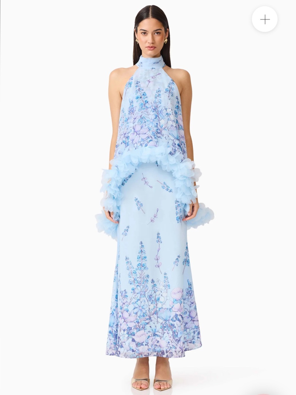 elliatt tulsia blue 3d floral trim hi-lo cape statement maxi dress size XXL NEW